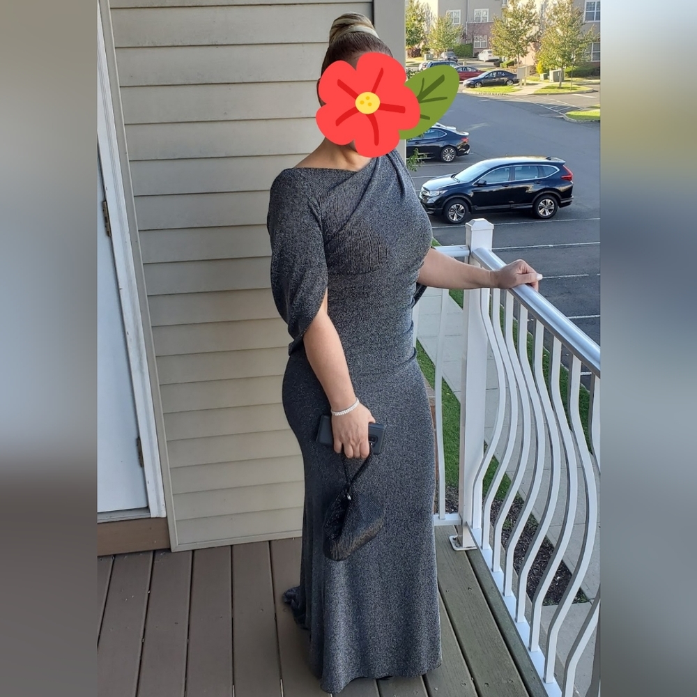 Erin Long Draped Back Glitter Galaxy Gown